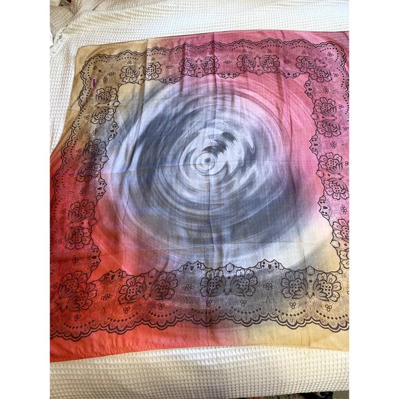 Safir Rainbow Marble Floral Print Large Square Bohemian Fairycore Scarf 37"by37" - Picture 2 of 11